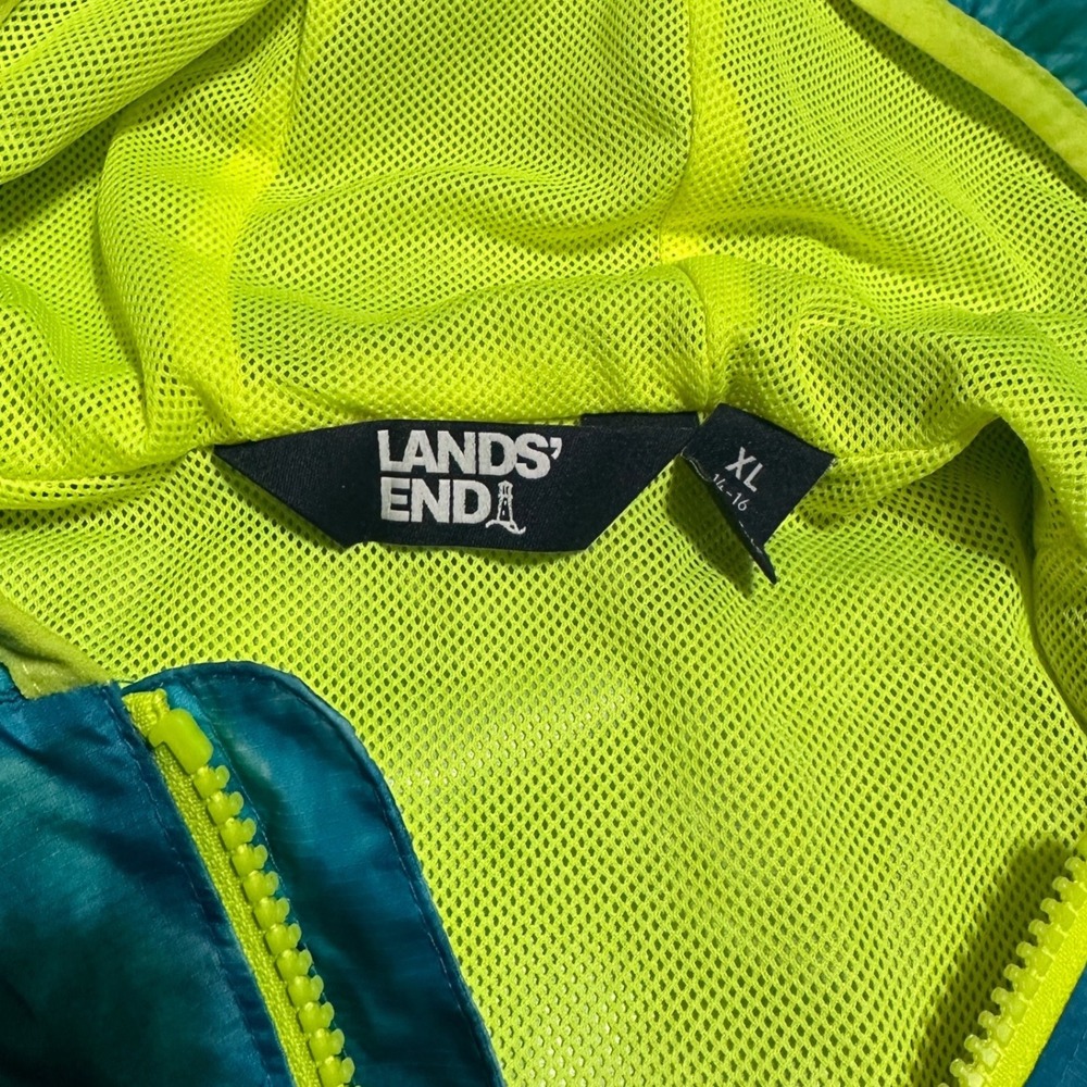 Lands End Windbreaker Kids XL 14/16 Blue Green Excellent Tie Dye Hooded Jacket - Picture 8 of 8